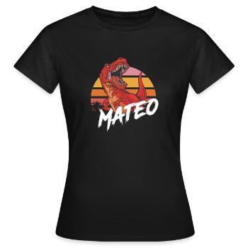 MATEO - Schöner Jungen Name mit T-REX Dino - Frauen T-Shirt - Schwarz - Vorne - AI Model Female 172 dark (172cm)