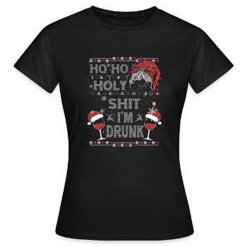 Ho Ho Holy Shit I'm Drunk Wine Santa Christmas - Frauen T-Shirt - Schwarz - Vorne - AI Model Female 172 dark (172cm)