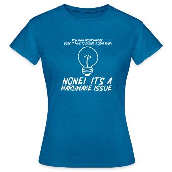 Déclaration matérielle d’ampoule drôle des programmeurs - T-shirt Femme - bleu saphir antique chiné - Devant - AI Model Female 172 dark (172cm)