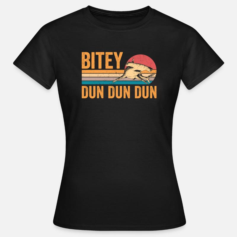 Squalo martello divertente Bitey Dun Dun Dun Retro - Maglietta da donna - nero