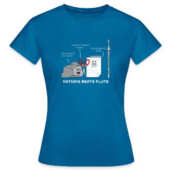 Flûte traversière - T-shirt Femme - bleu saphir antique chiné - Devant - AI Model Female 172 dark (172cm)