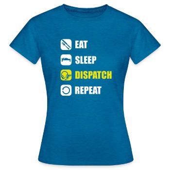 Verteiler Notrufstelle essen schlafen verteilen - Frauen T-Shirt - Antikblaues Saphir meliert - Vorne - AI Model Female 172 dark (172cm)