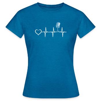Podcasting Podcast Micro Podcast Heartbeat Heart Pod - T-shirt Femme - bleu saphir antique chiné - Devant - AI Model Female 172 dark (172cm)