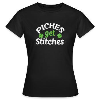 Pinches Get Stitches St Patrick's Day Shamrock Luck - Women's T-Shirt - black - Front - AI Model Female 172 dark (172cm)