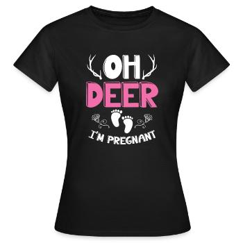 Oh Deer Im Pregnant Schwangerschaft Geburt - Frauen T-Shirt - Schwarz - Vorne - AI Model Female 172 dark (172cm)