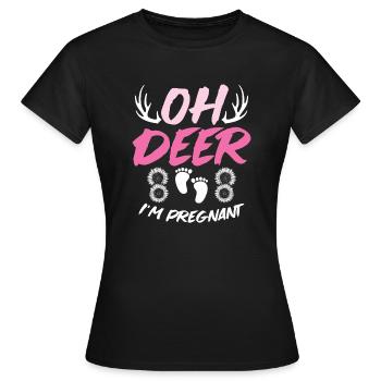 Oh Deer Im Pregnant Schwangerschaft Geburt - Frauen T-Shirt - Schwarz - Vorne - AI Model Female 172 dark (172cm)