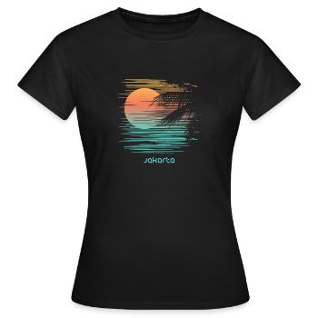 Künstlerischer Jakarta Indonesien Palmenurlaub - Frauen T-Shirt - Schwarz - Vorne - AI Model Female 172 dark (172cm)