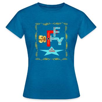 50 years - anniversaire une étoile - T-shirt Femme - bleu saphir antique chiné - Devant - AI Model Female 172 dark (172cm)