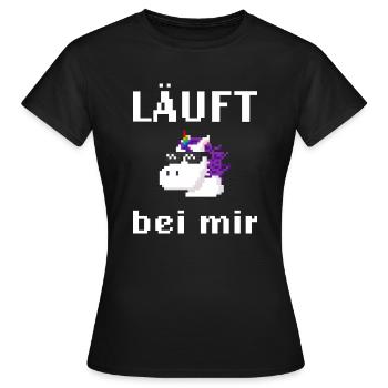 Läuft bei mir Pixelart mit Einhorn - Frauen T-Shirt - Schwarz - Vorne - AI Model Female 172 dark (172cm)