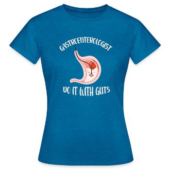 Le gastro-entérologue le fait avec les intestins de l’estomac - T-shirt Femme - bleu saphir antique chiné - Devant - AI Model Female 172 dark (172cm)