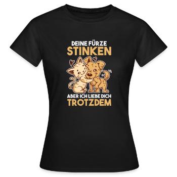 Deine Fürze stinken aber Ich liebe Dich - Frauen T-Shirt - Schwarz - Vorne - AI Model Female 172 dark (172cm)
