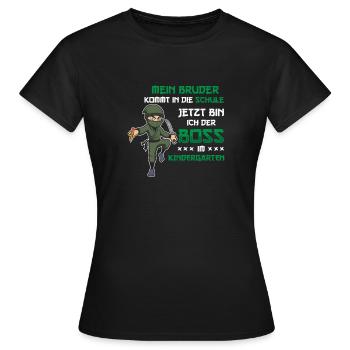 Mein Bruder Kommt In Die Schule Kindergarten Ninja - Frauen T-Shirt - Schwarz - Vorne - AI Model Female 172 dark (172cm)