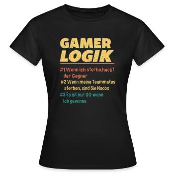 Gamer Logik Gaming Video Games Multiplayer Zocker - Frauen T-Shirt - Schwarz - Vorne - AI Model Female 172 dark (172cm)