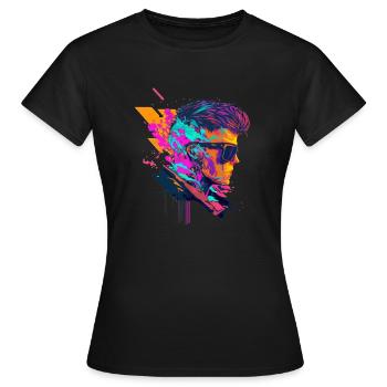 Pop-Art Rocker mit Sonnenbrille Abstrakte Kunst - Frauen T-Shirt - Schwarz - Vorne - AI Model Female 172 dark (172cm)