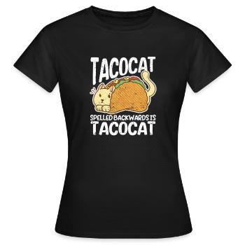 Funny Interesting Cute Tacocat backwards - Women's T-Shirt - black - Front - AI Model Female 172 dark (172cm)