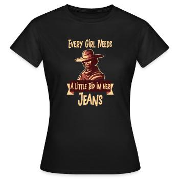 Chaque fille a besoin d’une petite déchirure dans son jean - T-shirt Femme - noir - Devant - AI Model Female 172 dark (172cm)