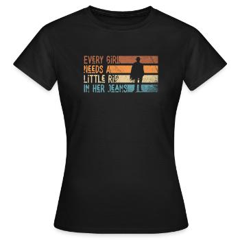Chaque fille a besoin d’une petite déchirure dans son jean - T-shirt Femme - noir - Devant - AI Model Female 172 dark (172cm)