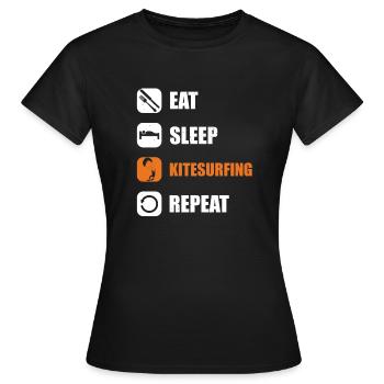 Kitesurfer essen schlafen kitesurfing repeat - Frauen T-Shirt - Schwarz - Vorne - AI Model Female 172 dark (172cm)