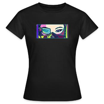 Cyber Aesthetic Retro Futurism Anime Girl Eyes - Frauen T-Shirt - Schwarz - Vorne - AI Model Female 172 dark (172cm)