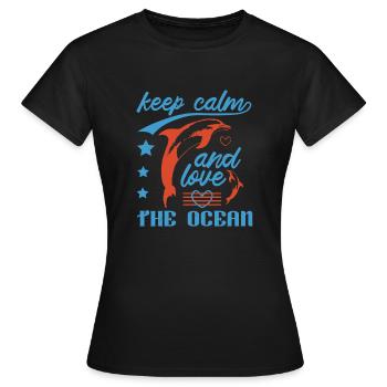 RESTEZ CALME ET AIMEZ LES DAUPHINS - T-shirt Femme - noir - Devant - AI Model Female 172 dark (172cm)
