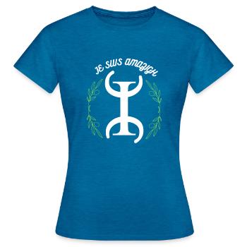 T-shirt premium Homme ⵣ graffiti garçon - T-shirt Femme - bleu saphir antique chiné - Devant - AI Model Female 172 dark (172cm)