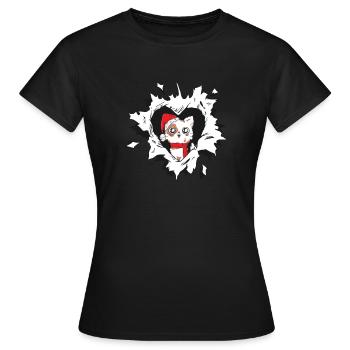 Cat with Santa hat looks out of torn - Women's T-Shirt - black - Front - AI Model Female 172 dark (172cm)