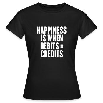 Le bonheur, c’est quand débite les crédits - T-shirt Femme - noir - Devant - AI Model Female 172 dark (172cm)