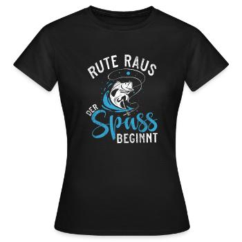 Rute Raus der Spaß beginnt - Anglerdesign - Frauen T-Shirt - Schwarz - Vorne - AI Model Female 172 dark (172cm)