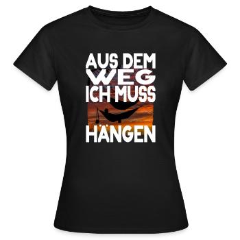 Survival Outdoor Hängematte Spruch Wald Wildnis - Frauen T-Shirt - Schwarz - Vorne - AI Model Female 172 dark (172cm)
