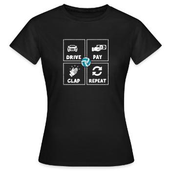 Conduire, payer, applaudir, répéter, manger, dormir, - T-shirt Femme - noir - Devant - AI Model Female 172 dark (172cm)
