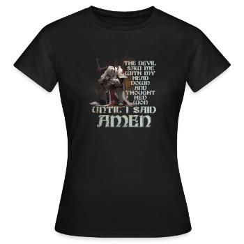Der Teufel sah mich und dachte, er hätte das Bibelwortspiel Jesu gewonnen - Frauen T-Shirt - Schwarz - Vorne - AI Model Female 172 dark (172cm)
