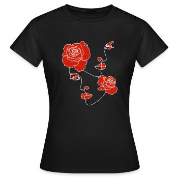 GESICHTER VON FRAUEN MIT BLUMEN - Frauen T-Shirt - Schwarz - Vorne - AI Model Female 172 dark (172cm)