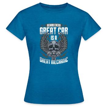 Automechaniker KFZ Mechaniker Auto Schrauber - Frauen T-Shirt - Antikblaues Saphir meliert - Vorne - AI Model Female 172 dark (172cm)
