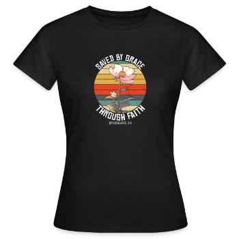 Saved By Grace Ephesians Scripture Bible Verses - Women's T-Shirt - black - Front - AI Model Female 172 dark (172cm)
