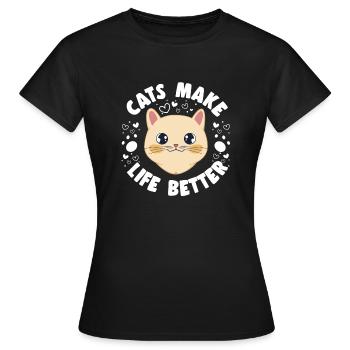 Cats Make Life Better Kitten Pet Lover Mom Gag - Women's T-Shirt - black - Front - AI Model Female 172 dark (172cm)