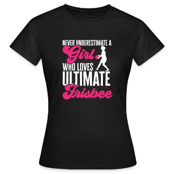 Ultimate Frisbee Wurfscheibe - Frauen T-Shirt - Schwarz - Vorne - AI Model Female 172 dark (172cm)