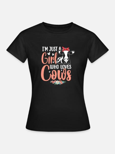 Just A Girl Who Loves Cow Farmer Vintage Retro GiF - Camiseta mujer - negro