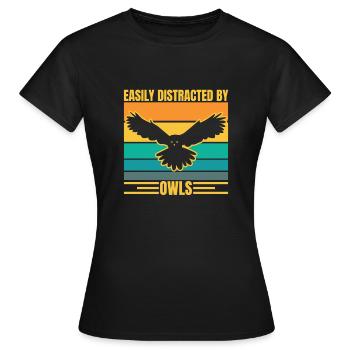 Easily Distracted By Owls Retro Nocturnal Birds Of - Women's T-Shirt - black - Front - AI Model Female 172 dark (172cm)