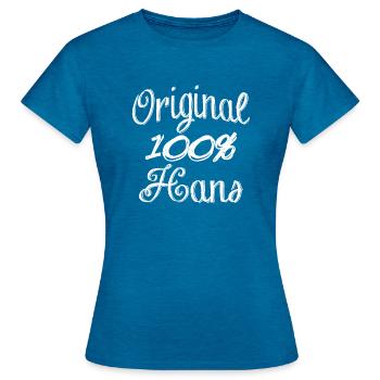 Original 100% Hans - T-shirt Femme - bleu saphir antique chiné - Devant - AI Model Female 172 dark (172cm)