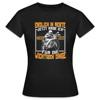 Motorrad Biker Endlich in Rente - Frauen T-Shirt - Schwarz - Vorne - AI Model Female 172 dark (172cm)