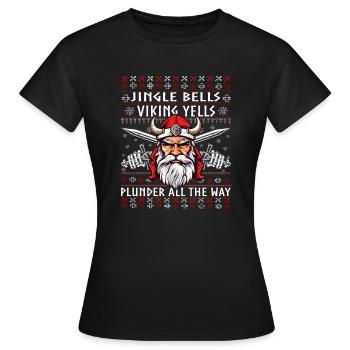 Drôle Jingle Bells Viking Noël Pull moche - T-shirt Femme - noir - Devant - AI Model Female 172 dark (172cm)