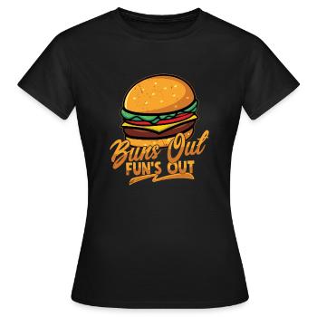 Buns Out Fun's Out Hamburger Food Meat Buns - Women's T-Shirt - black - Front - AI Model Female 172 dark (172cm)