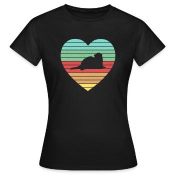 Weasel Cute Retro Ferret Fan Vintage Heart - Frauen T-Shirt - Schwarz - Vorne - AI Model Female 172 dark (172cm)