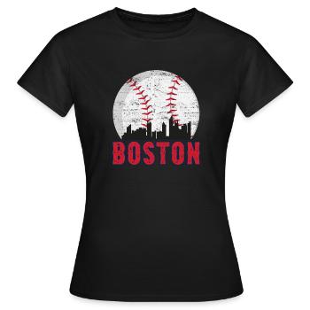 Vintage Boston Skyline Baseball Red Game Day - Women's T-Shirt - black - Front - AI Model Female 172 dark (172cm)