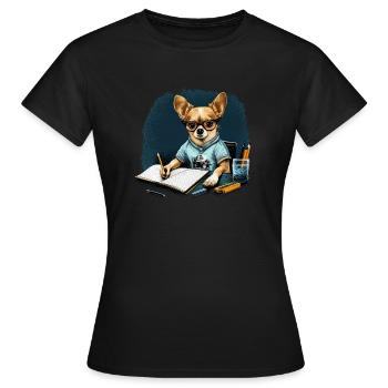 Chihuahua Travail domicile Bureau Travail - T-shirt Femme - noir - Devant - AI Model Female 172 dark (172cm)