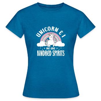 Vintage Rainbow Unicorn & I - Close Buddies Spirit - T-shirt Femme - bleu saphir antique chiné - Devant - AI Model Female 172 dark (172cm)