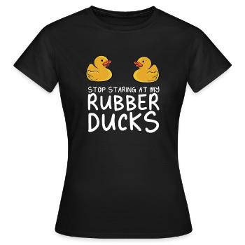 Yellow Duckie Duckling Funny Stop Staring At My Ru - Frauen T-Shirt - Schwarz - Vorne - AI Model Female 172 dark (172cm)