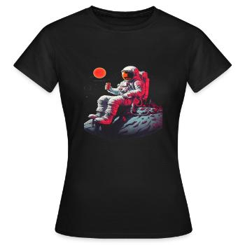 Comical Astronaut Sitting with Ice Cream - Women's T-Shirt - black - Front - AI Model Female 172 dark (172cm)