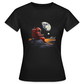 Réglage d’astronaute regardant la Lune - T-shirt Femme - noir - Devant - AI Model Female 172 dark (172cm)