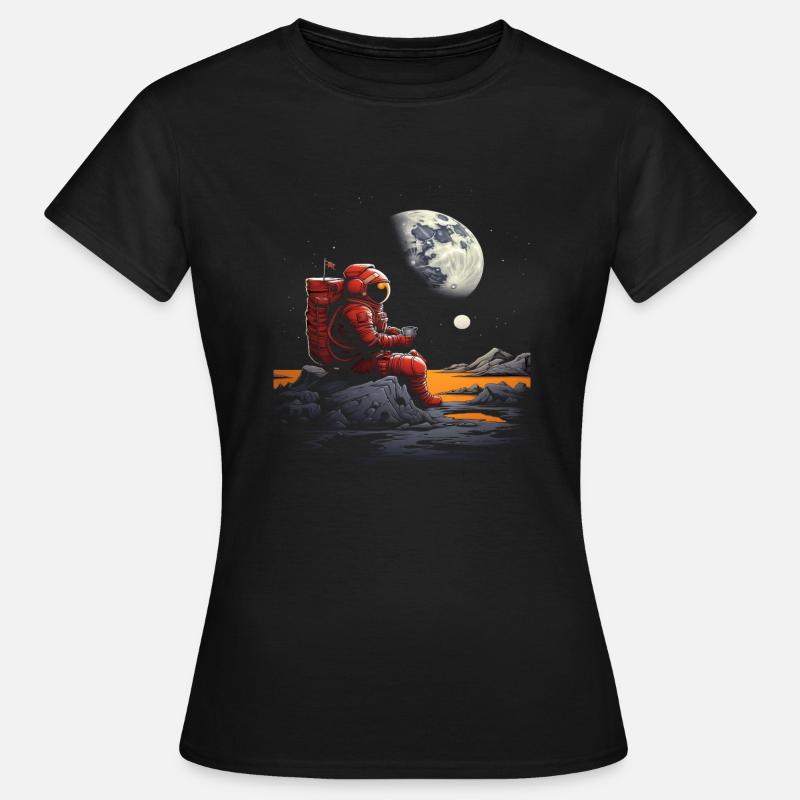 Astronaut Setting Looking at the Moon - Women's T-Shirt - black